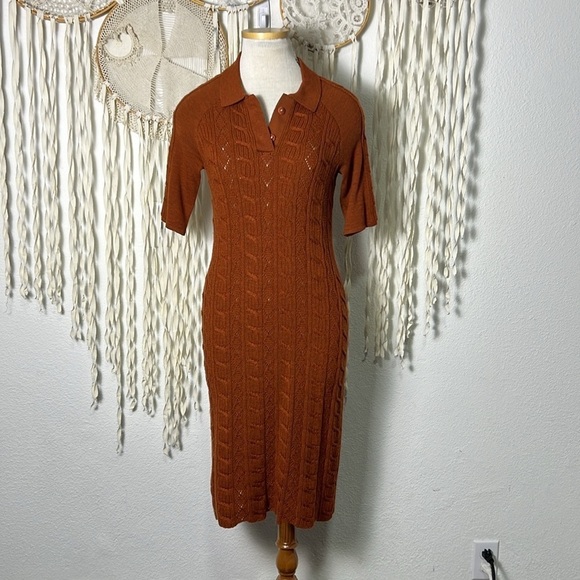 Victor Glemaud Rust Cable Knit Short Sleeve Polo Dress Size Small - Picture 4 of 12